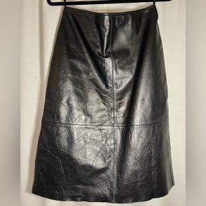 Genuine leather black a-lined midi skirt
